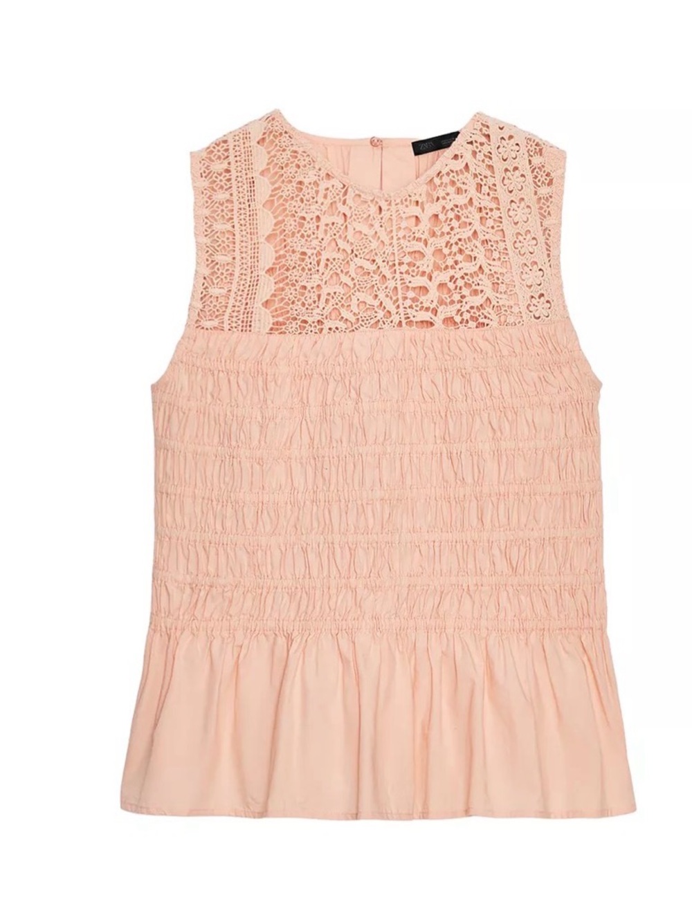 Zara Peach Lace Yoke Smocked Peplum Camisole